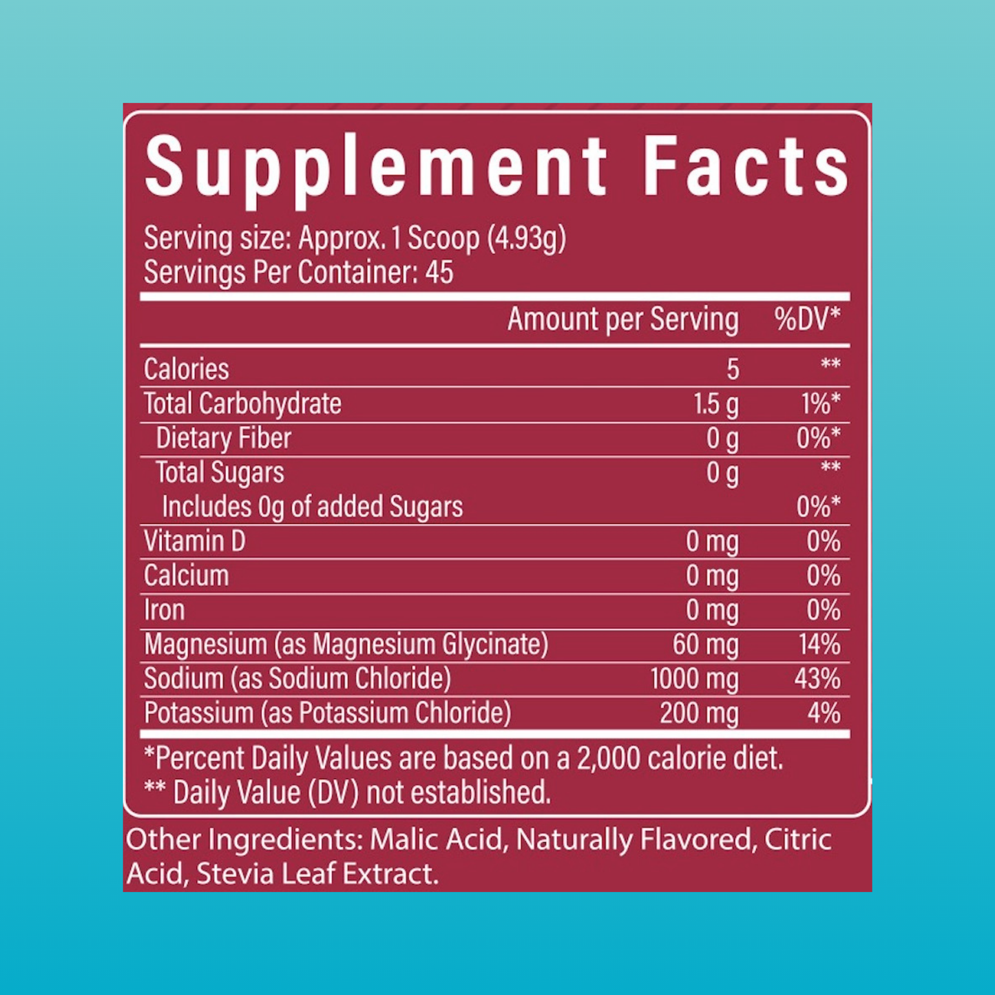 Supplement facts panel for Hydrate Pro Fruit Punch flavor with detailed ingredient and electrolyte breakdown.