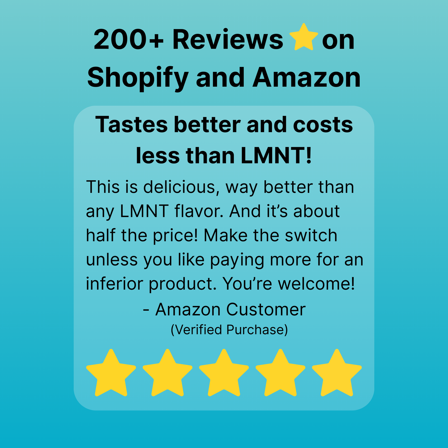 Customer review for Hydrate Pro comparing taste and price to LMNT with 5-star rating.