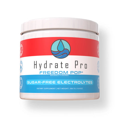 Hydrate Pro Freedom Pop sugar-free electrolytes container on a white background