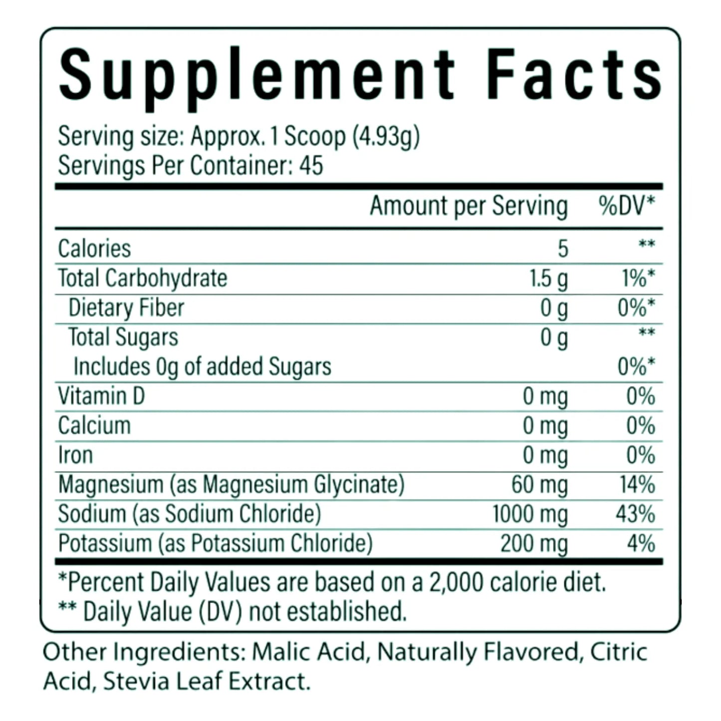 Supplement facts label with nutritional information on a white background