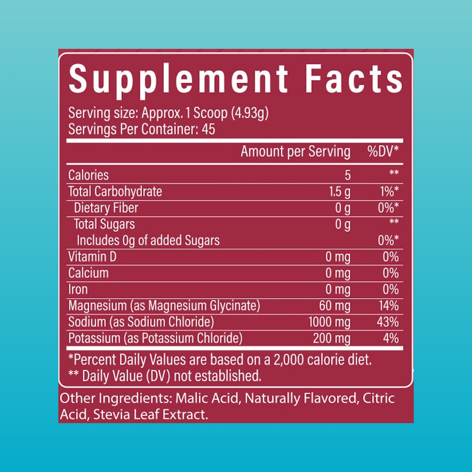 Supplement facts panel for Hydrate Pro Fruit Punch flavor with detailed ingredient and electrolyte breakdown.